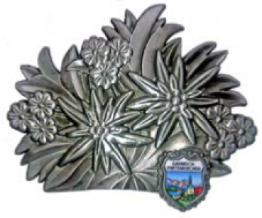 Magnet Metall Alpenblumen mit Kleinwappen 6x7cm